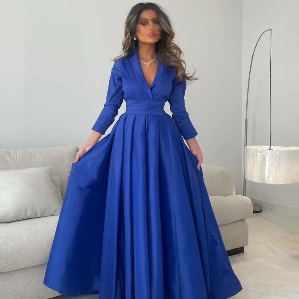 

Carolina V Neck Royal Blue Evening Dresses 2023 Saudi Arabia Women Long Pleated Wedding Guest Elegant Formal Party Gowns