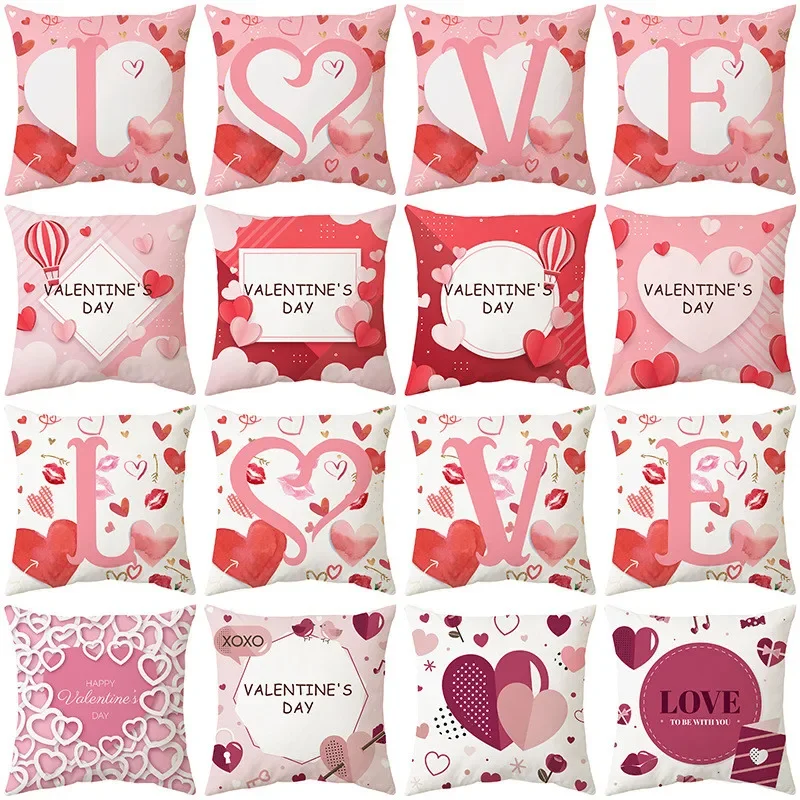 Bedroom Living Room Decoration Sofa Cushion Cover Home Decor Pink Love Heart Valentine's Day Pillowcase