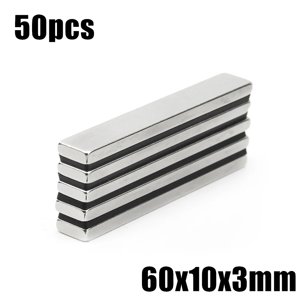 50pcs 60x10x3mm Super Powerful Strong Rare Earth Block NdFeB Magnet Neodymium N35 Magnets 60*10*3mm