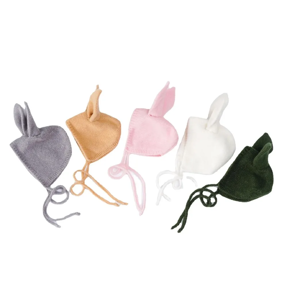 Newborn Photography Props Infant Cute Casual Solid Color Elastic Mohair Bandage Rabbit Ears Hat Baby Photo Shooting Accessories