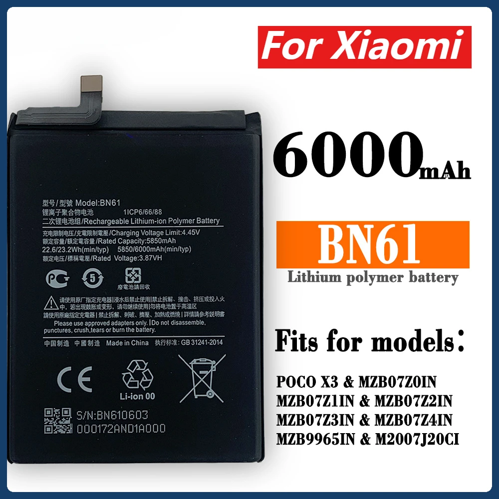 New BN61 BN48 Battery for Xiaomi Poco X3 MZBO7ZOIN  MZBO7ZIIN Redmi Redmi Note 6 Pro 7 M1806E7TG M1806E7TH