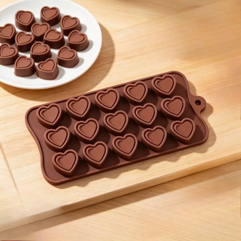 1pc 15-Cavity Heart Shaped Silicone Baking Mold High Temperature Resistant Non Stick Easy Release for Cake Chocolate