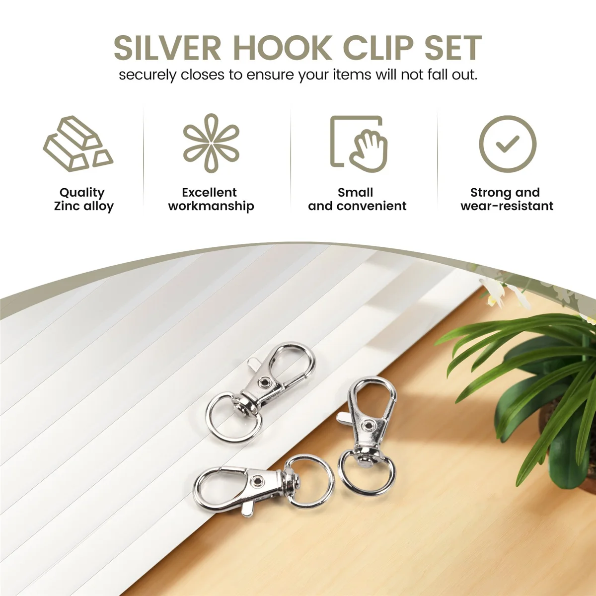 50 قطعة من مشابك الحبل الدوارة من ABQR، خطاف معدني دوار، مشبك مخلب جراد البحر فضي