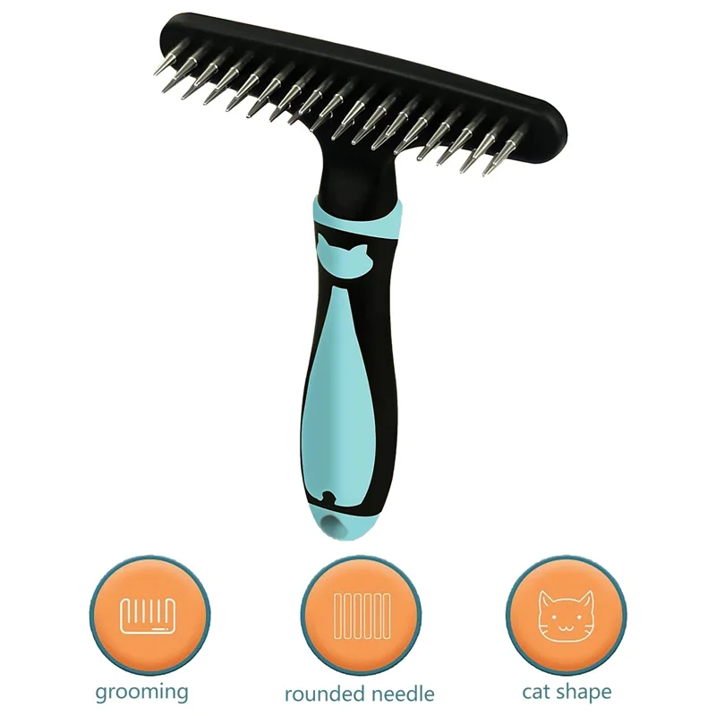 Dog Rake Deshedding Dematting Brush Comb Undercoat Rake for Dogs Cats Short Long Hair Pet Brushes Shedding with Double Row Pins