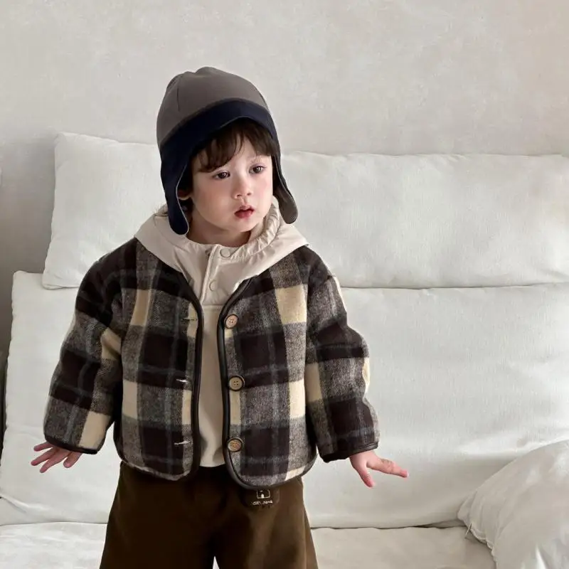 Infant Boys Casual Jacket Toddler Clothes 2025 Winter New Baby Long Sleeve Plaid Coat Cotton Girls Thick Warm Cardigan Coat