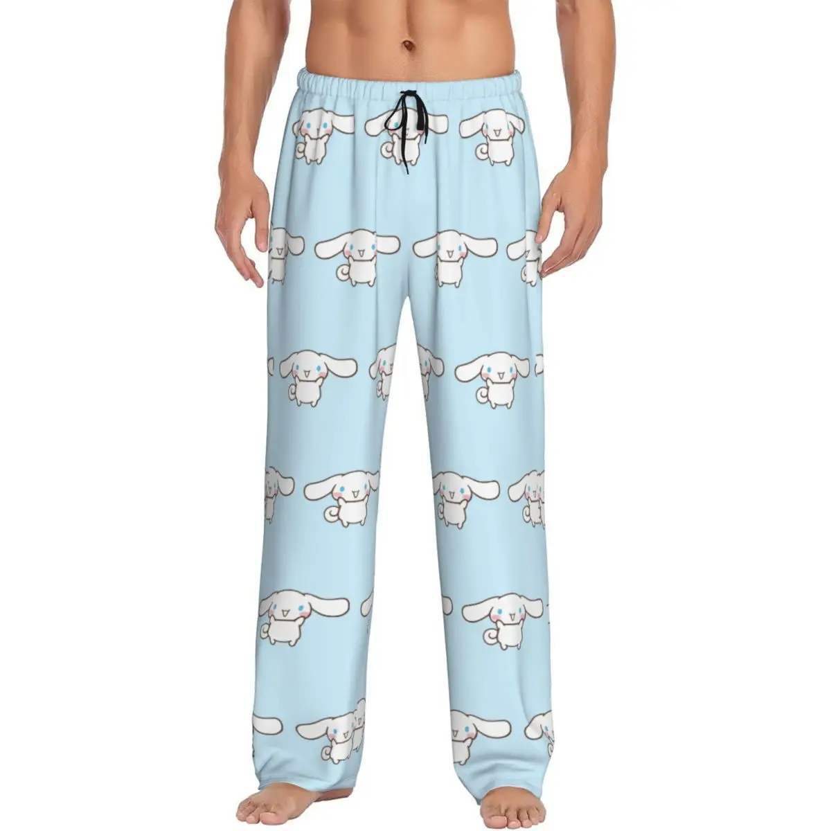 

Custom Cinnamoroll Pajama Pants Sleepwear for Men Elastic Waistband White Dog Sleep Lounge Bottoms with Pockets