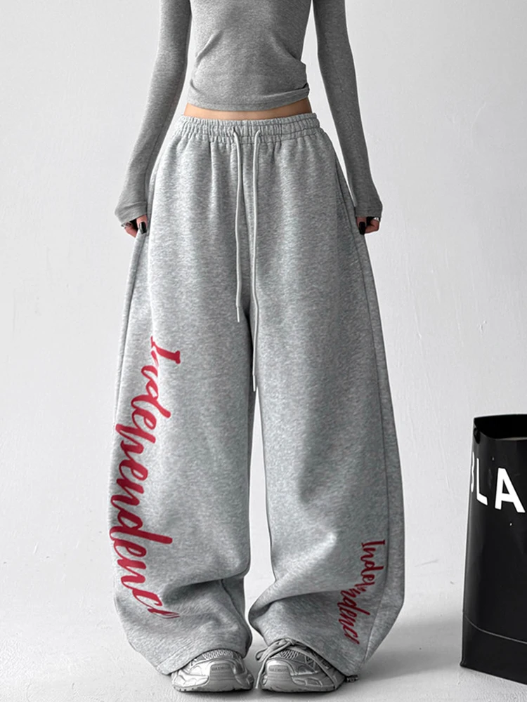 American Letter Gray Sweatpants Women Vintage Hip Hop Streetwear Loose Pant Fall Casual Bf Harajuku High Waist Oversize Trousers