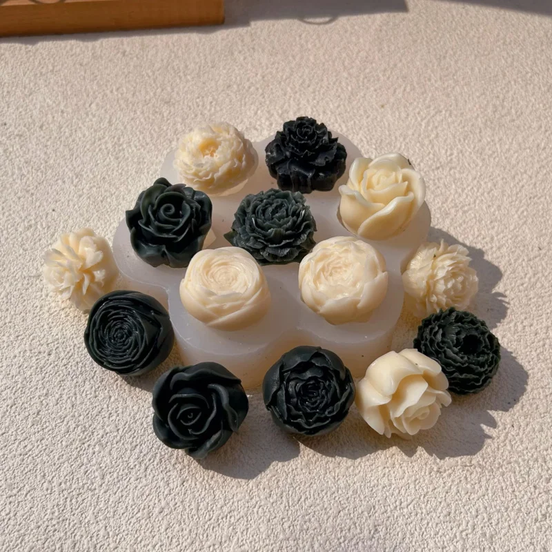 

3D Rose Peony Candle Silicone Mold 7in1 Peony Rose Silicone Mold Aromatic Candle Resin Gypsum Decoration Handmade Soap Mould