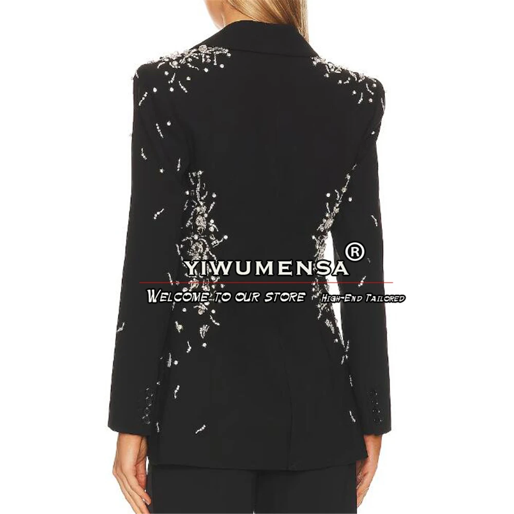 Mulheres Cristais Fato frisado, Jaqueta, Calças, Formal, Negócios, Escritório, Roupas Femininas, Smoking de Casamento, Casaco, Calças, Vestido para Mãe, 2 peças