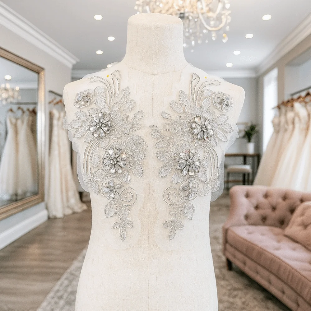 Strass Strass Applikation Blumen Design Mode Spitze Blumenapplikation Handgemacht DIY Kleidung Applikation Brautaccessoires