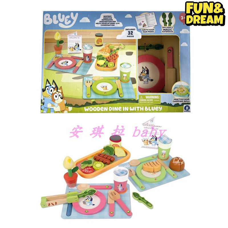 Bluey-子供向けのキッチンシミュレーション玩具,ガスコンロ,バーベキュー,アフタヌーンティー,食器,教育玩具,誕生日プレゼント