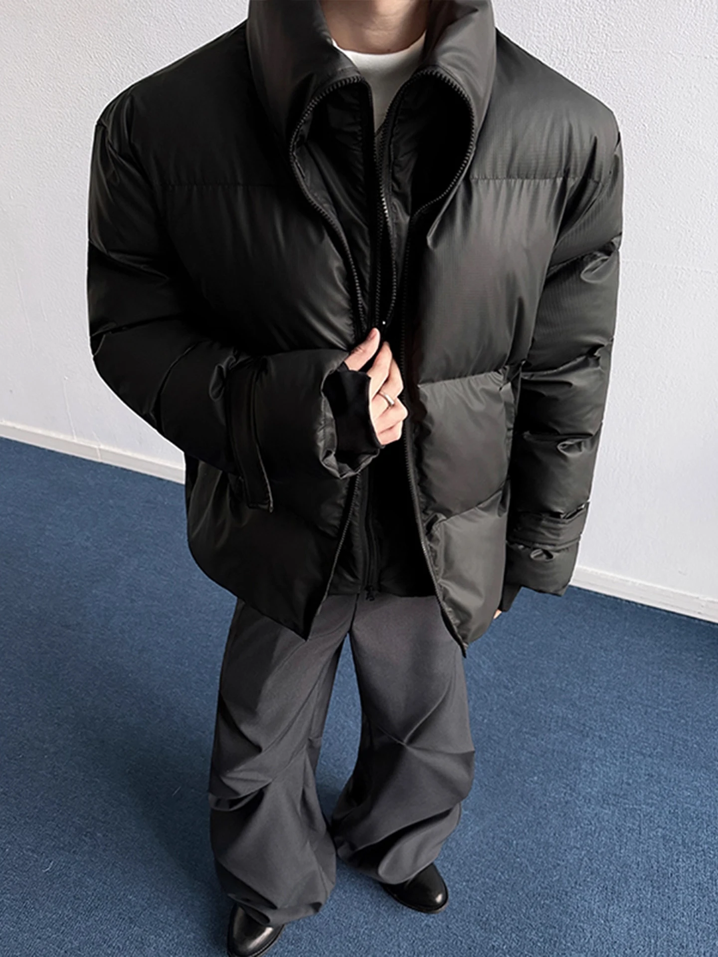 الأمريكية Sle ort Thiened القطن الدافئ Jaet الوقوف طوق الخبز القطن معطف الرجال الشتاء عالية ade مزدوجة سستة ملابس خارجية