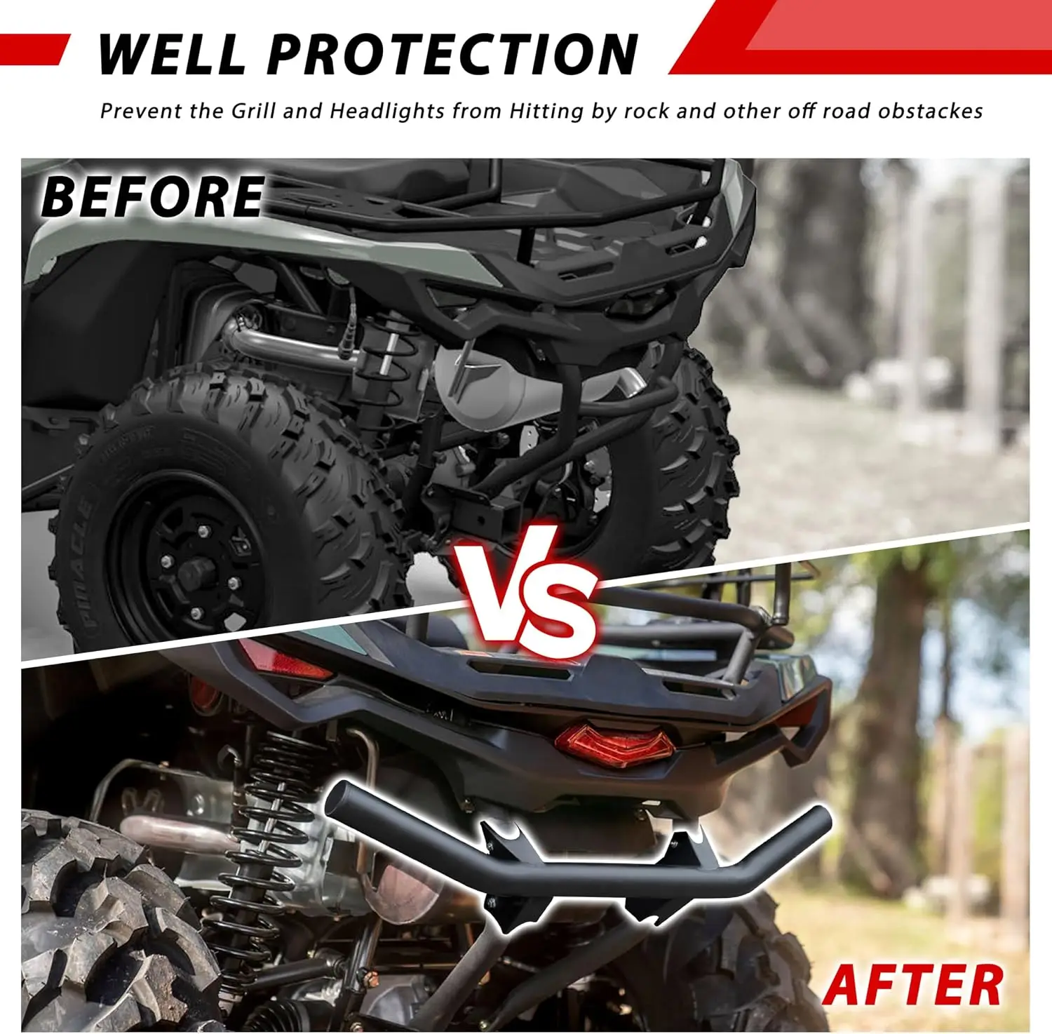 Rear Bumper Replacement Compatible with 500 and 700 ATV Models 2023-2026, Off-Road Accessory, Direct-Fit Rear Protection Guard