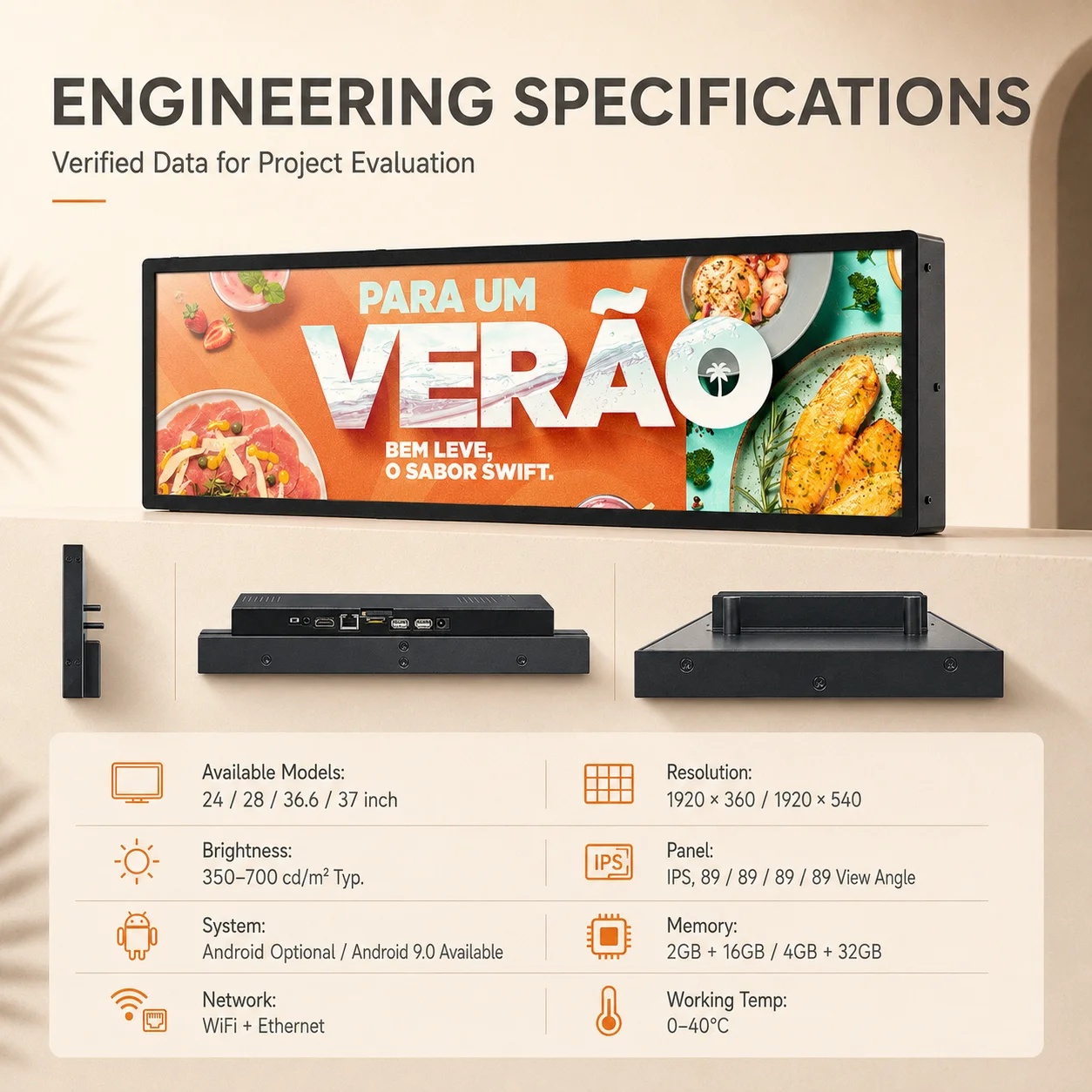 36.6 Inch 700 Nits 1920 X 360 Ultra Wide LCD Display With WiFi Ethernet Connectivity For Cosmetics Store Shelf Promotion OEM ODM