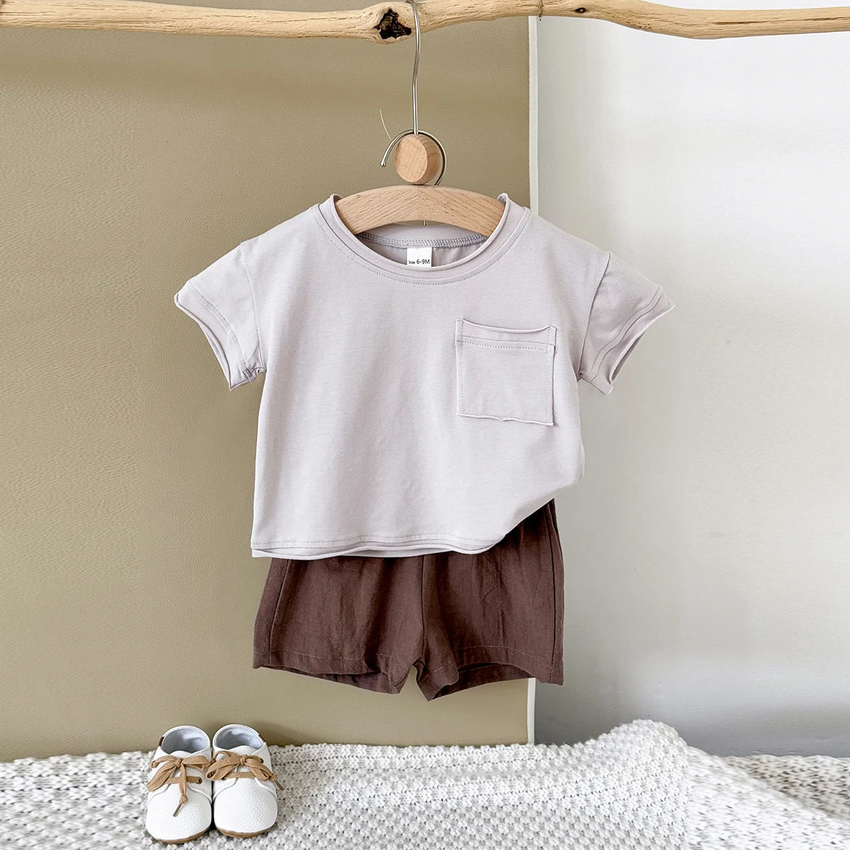 Summer Newborn Baby Boys Girls Korean Style Leisure Solid Color Shirt And Shorts Set Unisex Children's Sportswear Suit 2Pcs/Set