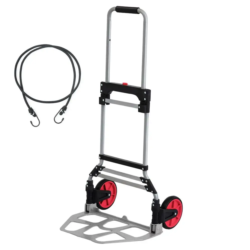 Folding Hand Truck 265lbs Capacity Large Size Dolly Cart Heavy Duty Portable Trolley with Big Wheels Steel Base Plate Easy