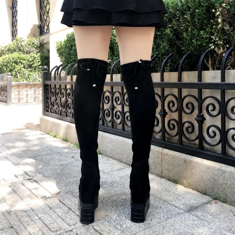 2024 Increase Within Wedges Women Boots 14cm Super High Heel Over-the-Knee Boots Sexy Wild Long Boots Suede Womens High Boots