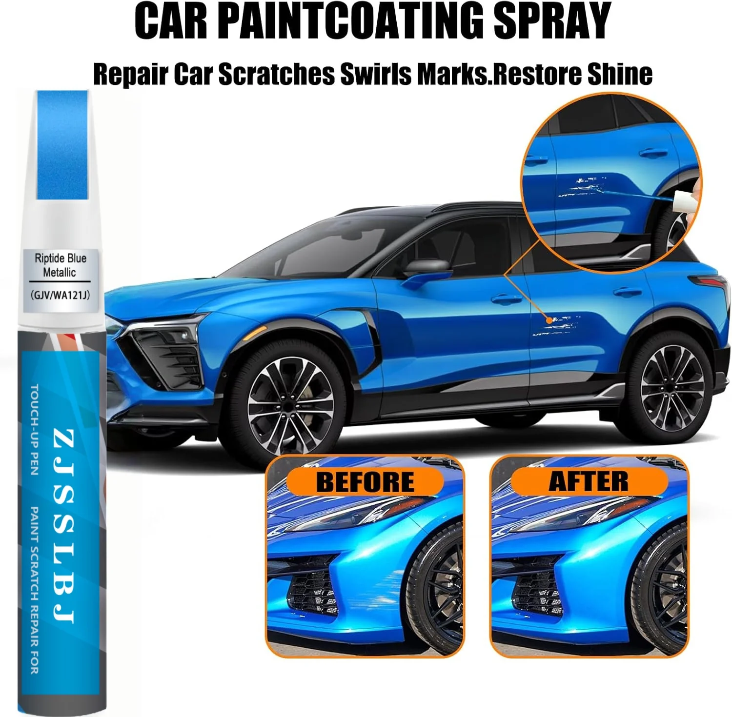 Car Touch Up Paint(Riptide Blue Metallic(GJV/WA121J)) for Chevrolet, Car Paint Scratch Repair Kit, Quick & Easy Solution to Repa
