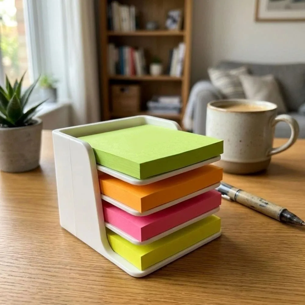 Stackable Sticky Note Holder Layer-Divided Stable Base Note Storage Box 3D Printing Anti-Tip Memo Pad Holder Desktop Use
