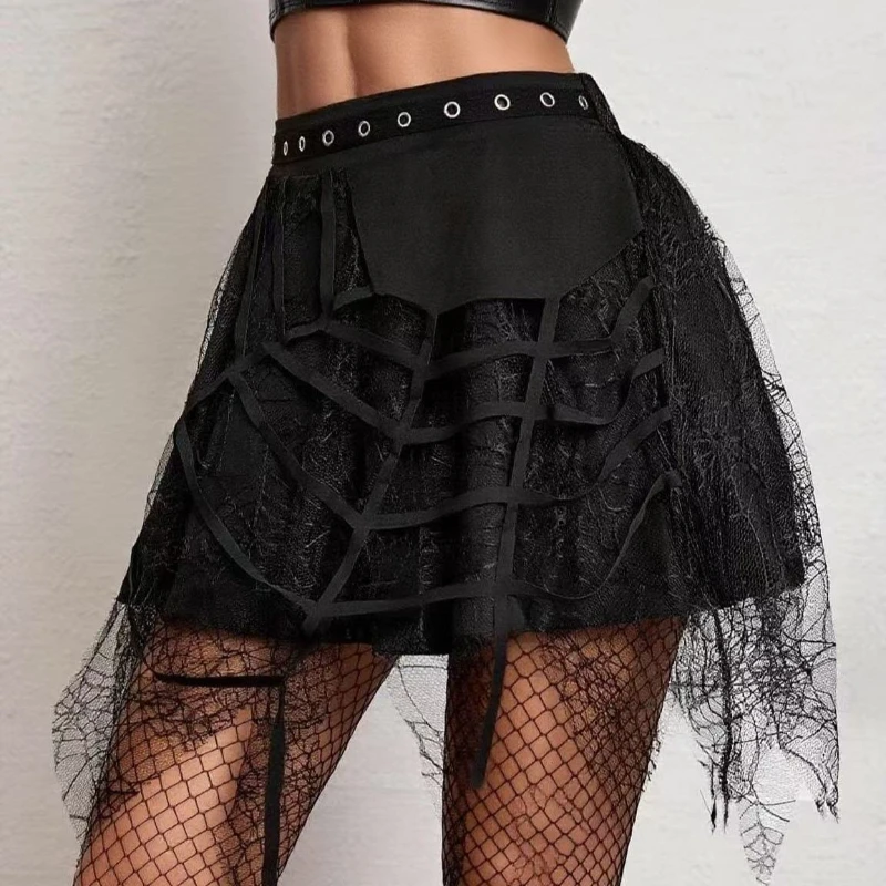 

Deeptown Gothic Black Lace Mini Skirt Women Vintage Harajuku Grunge Y2k Ruffle Skirts Punk 2000s Fashion Short Skirts Aesthetic
