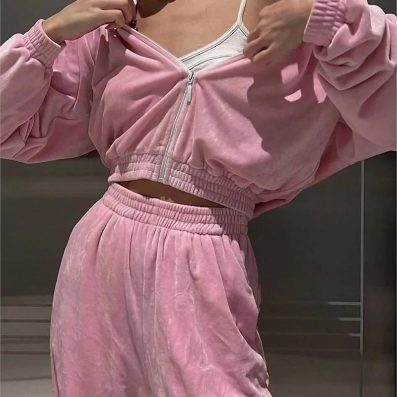 

Two-Piece Tracksuit Comfy Casual Lounge Set 2025 New Womens Long Sleeve Collared Fleece Zip-Up Hoodie & Elastic Waist Sweatpants