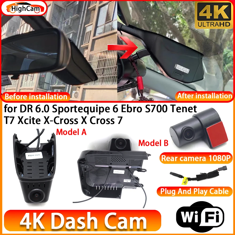 for DR 6.0 Sportequipe 6 Ebro S700 Tenet T7 Xcite X-Cross X Cross 7 OEM 4K DVR Dash Cam Front Rear Camera WiFi Video Recorder