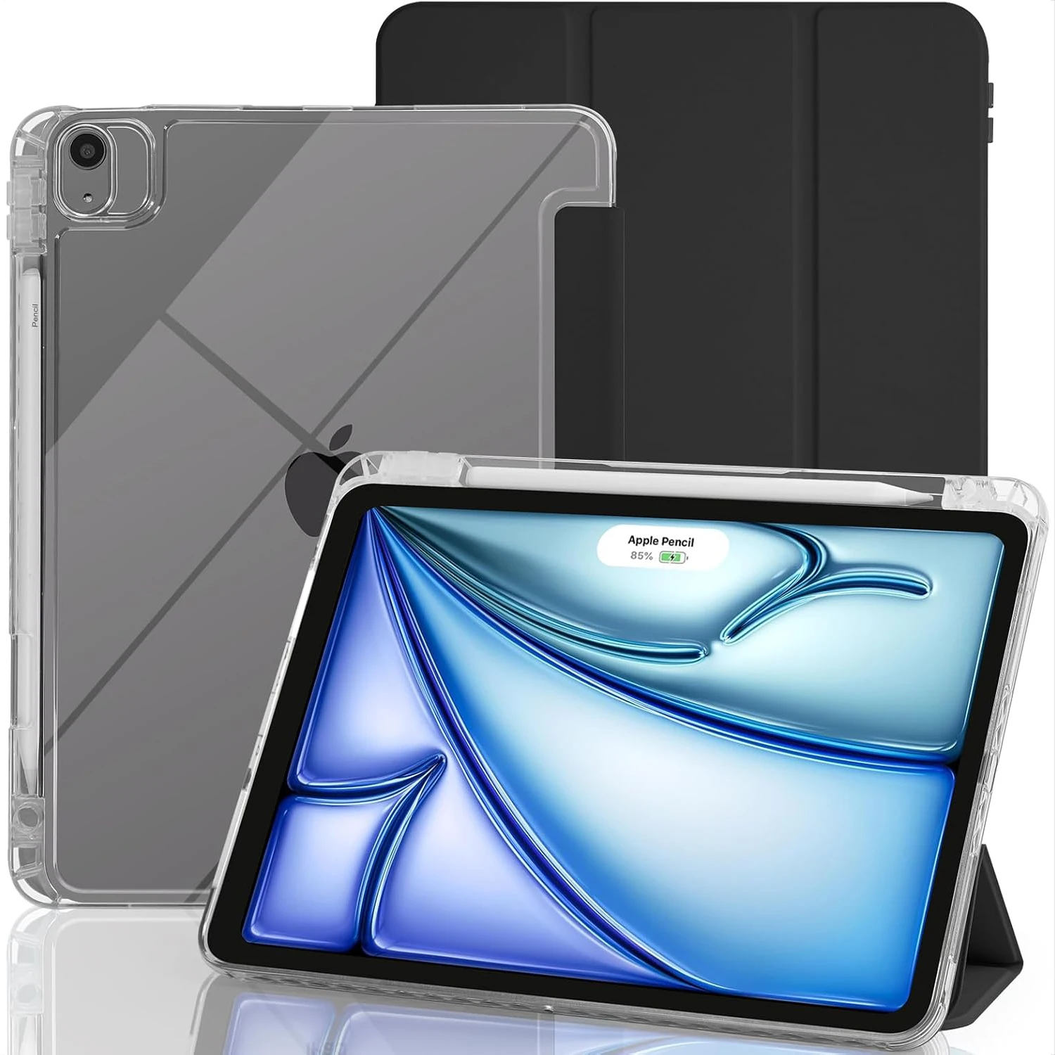Clear Crystal Tablet Case With Pen Slot For iPad Air 11 inch 2024 2025 M2/M3 A2903 A3267 PU Leather Flip Magnetic Stand Cases