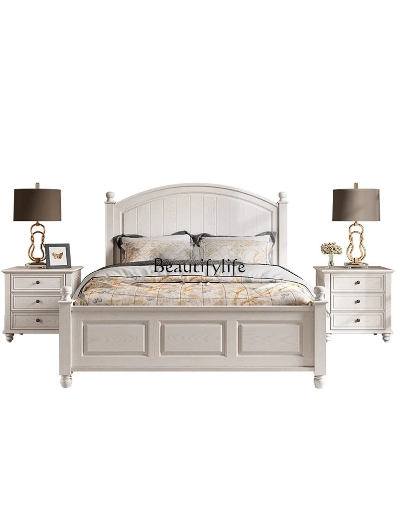 

American solid wood white single bed 1.2 meters bedroom complete set of furniture