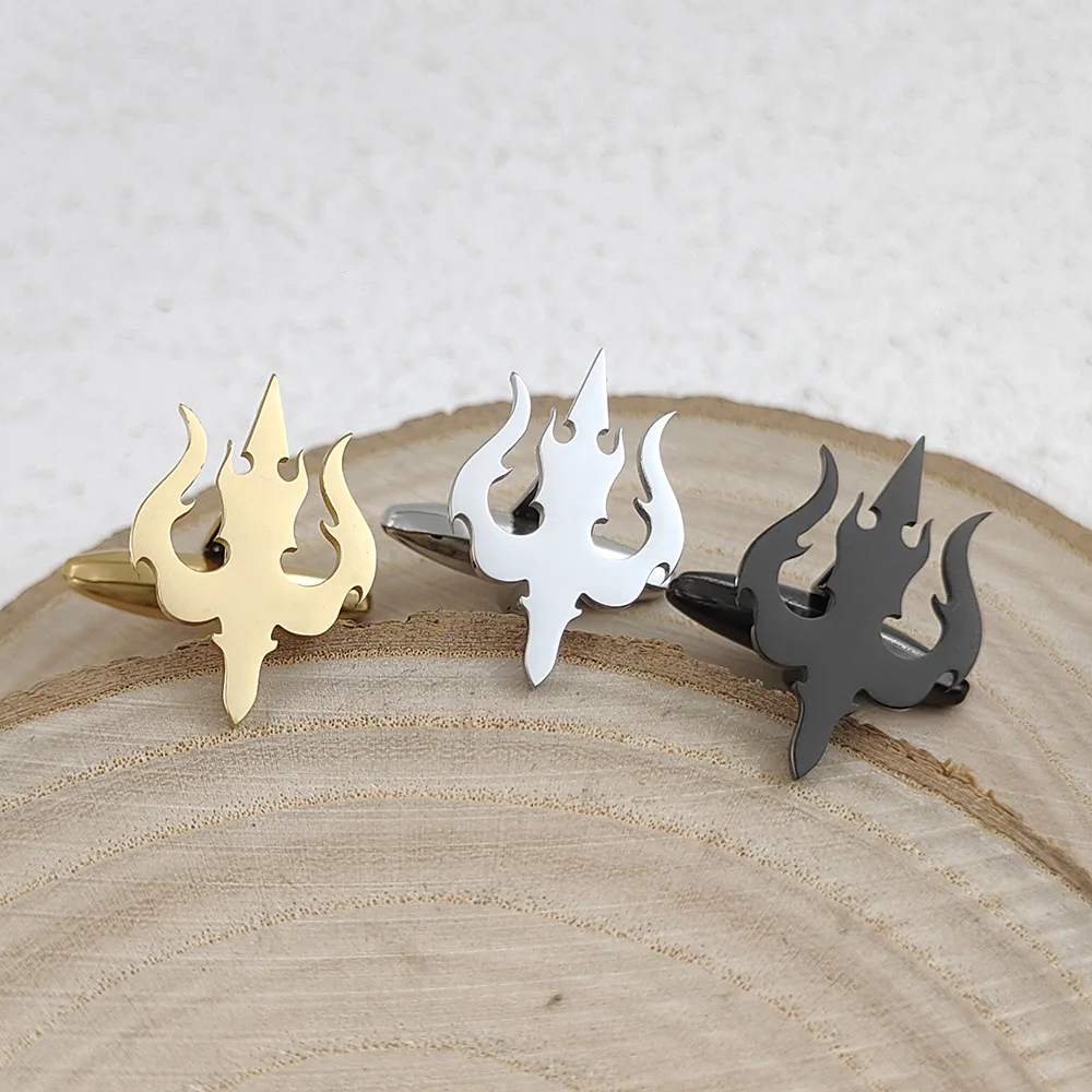 Cufflinks 316L Stainless Steel 18K Gold Plated Trident Hollow Multi Color Mens Shirt Cuff Links Mythology Jewelry