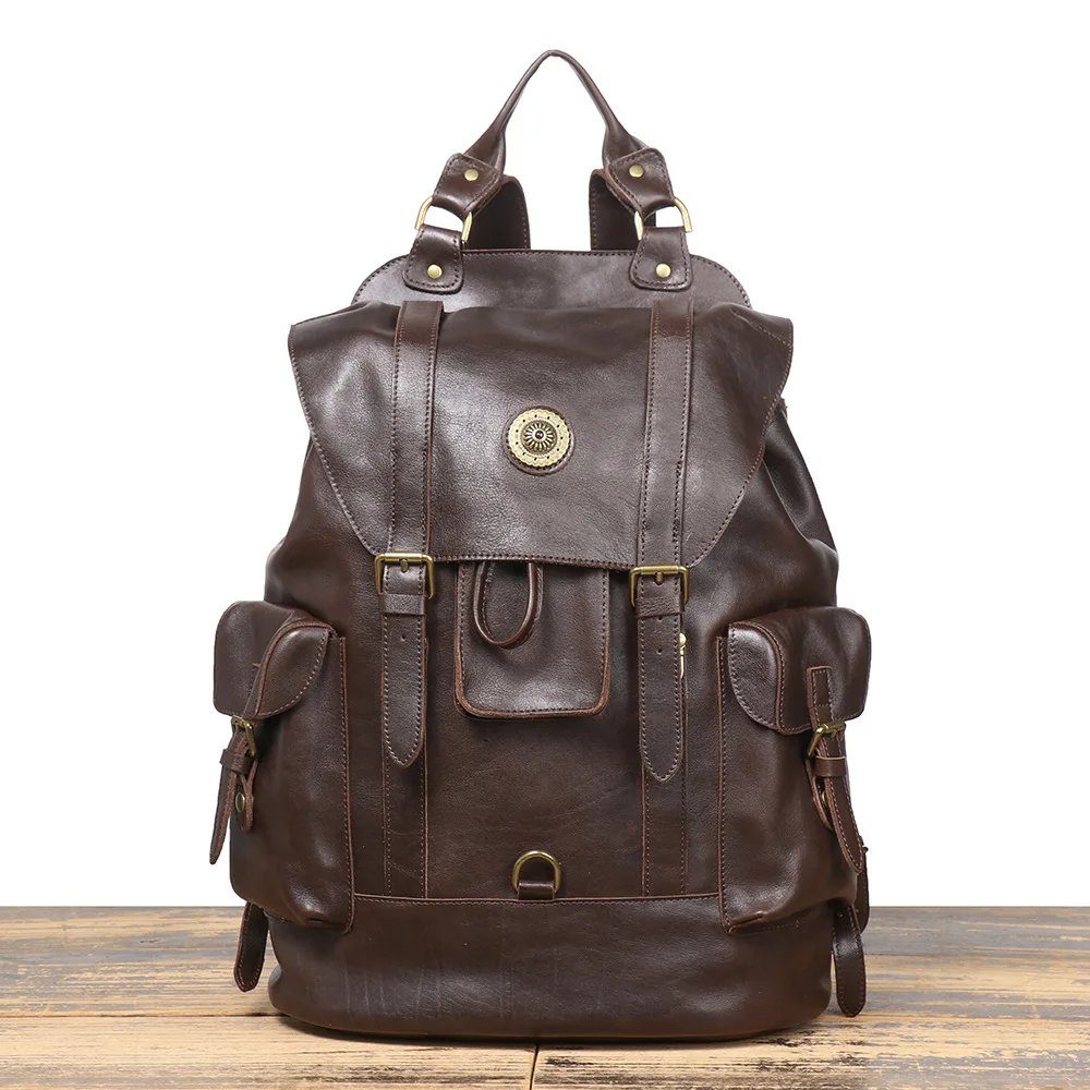 

LJ-908 Leather Men's Backpack, Fashionable Top Layer Cowhide Multifunctional Travel Bag, Casual Backpack