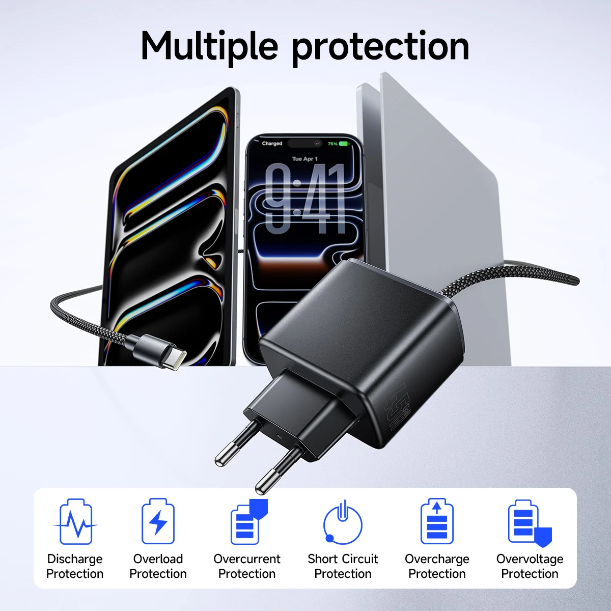 Szybka ładowarka HOCO GaN45W do iPhone 17/16 Pro Max, adapter EU z kablem USB C do szybkiego ładowania 2M, do Samsung S23 S24 S25 — zdjęcie produktu 5