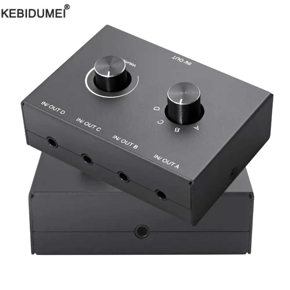 4 Way/2 Way 3.5mm Stereo Audio Switcher Bi-Directional Audio Switch Splitter Box 2x1/1x2 4x1/1x4 Switcher with Mute Button