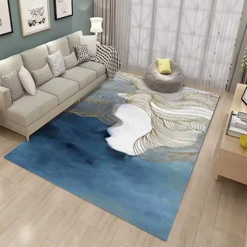 Washable Abstract Square Floor Mat, Printed Carpet for Coffee Table, Indoor Rug for Living Room Bedroom
