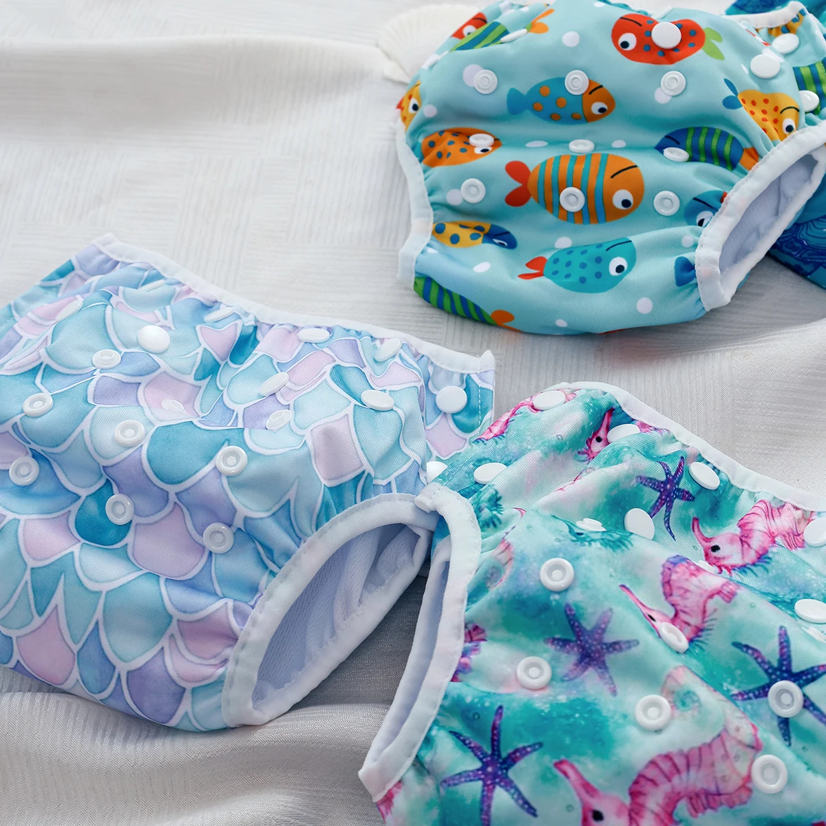 Happy Fluent Baby Swimming Diaper Adjustable Size Snap on Breathable Leak proof Reusable Washable Beach Pants view 5