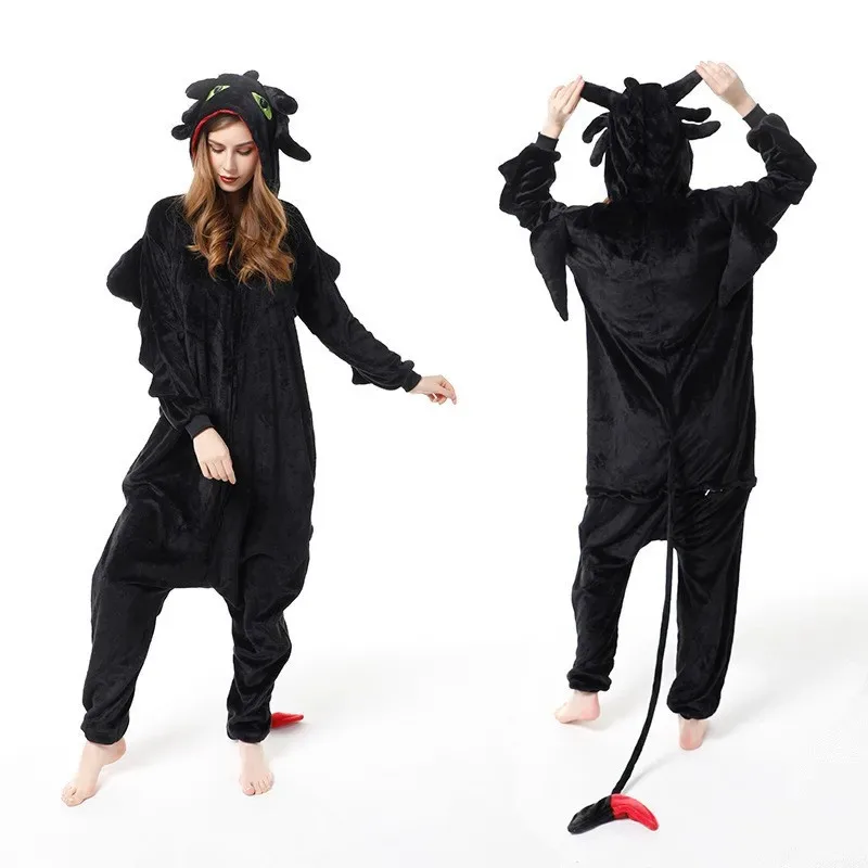 Onesie Costumes Animal Dragon Jumpsuit Hooded Sleepwear Cartoon Cosplay Costume Men Nightgown Pajamas for Unisex Adults Homewear