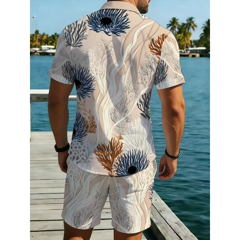 Summer Men Two Piece Printed Shirt Shorts Set Quick Dry Lightweight Comfortable Beach Resort Swim Pool Vacation Travel Matching view 2