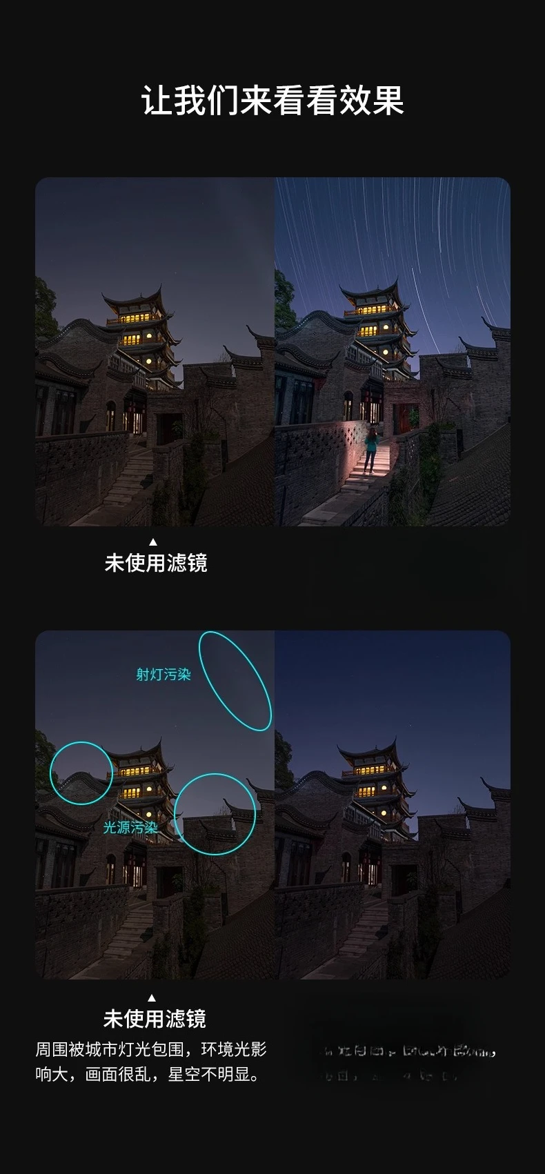 مكافحة الضوء الضرر السماء المرصعة بالنجوم مرشح المشهد الليلي 67 72 77 82 القضاء على التلوث الأصفر مرآة ضوء النجوم الجذب المغناطيسي