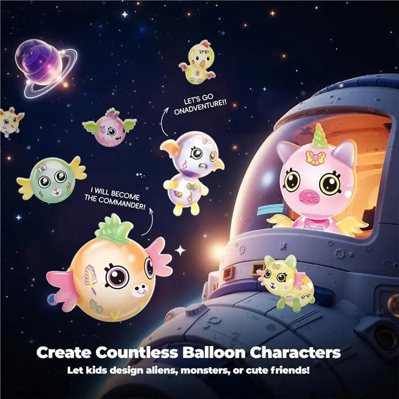 BEDW-DIY Space Magic Balloon Craft Kit, Sticker Decorated Air Pump Toy For Kids, Fun With Balloons