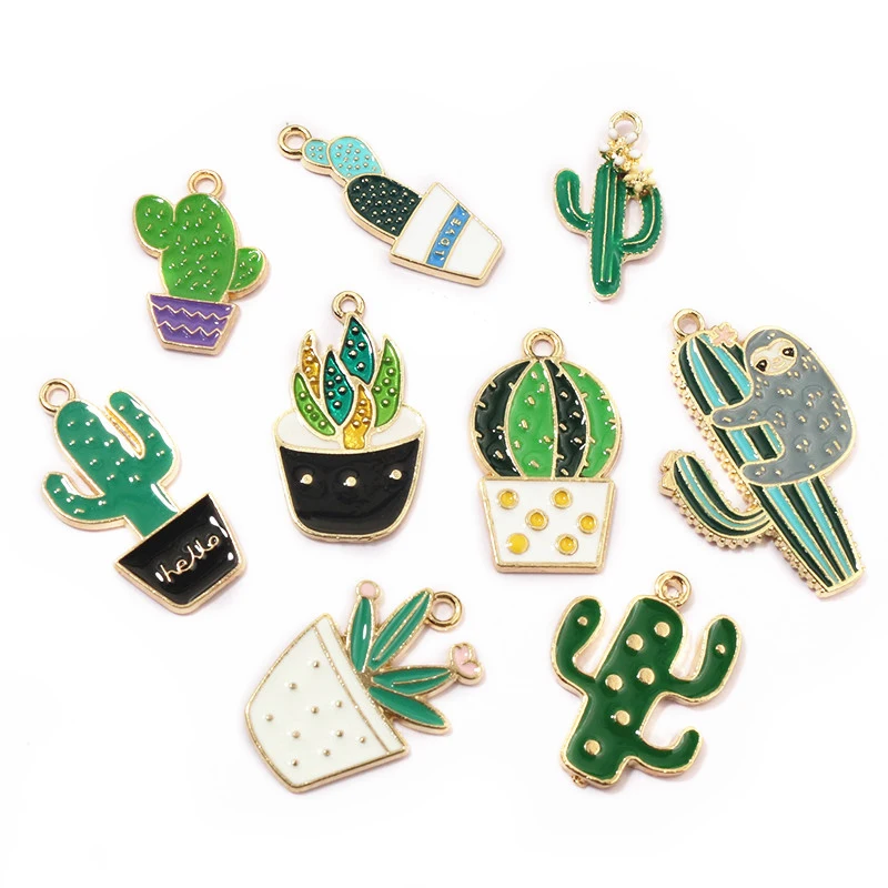 

10pcs Enamel Cactus Flower Plant Charms Pendant for Jewelry Making Supplies Oil DIY Necklace Earrings Findings Accessories