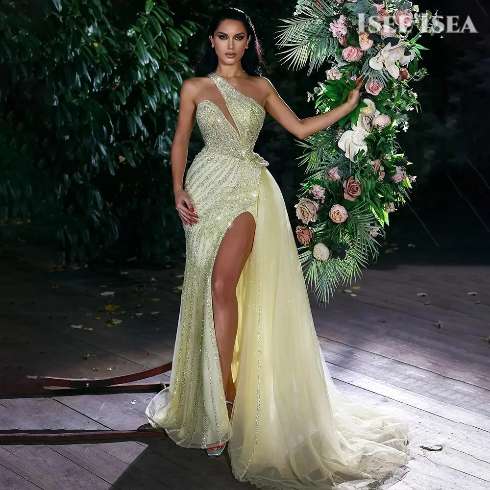 Vestidos de Noche con cuello Halter, vestidos de fiesta de sirena con lentejuelas de tul, columna de un hombro, vestido de Gala, vestido de fiesta de cumpleaños personalizado