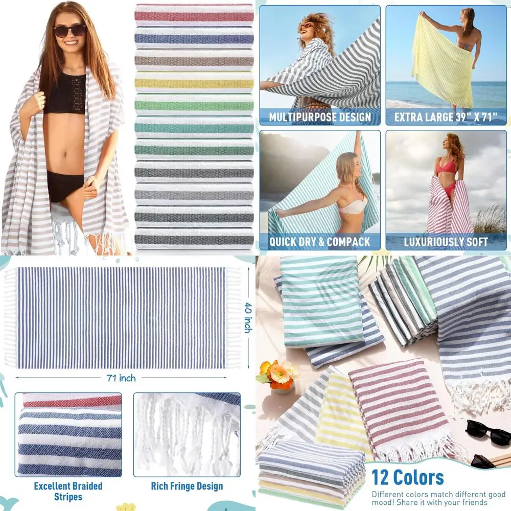 

Негабаритные быстросохнущие пляжные полотенца из турецкого хлопка — 12 шт., 40x71 дюймов, очень большие полотенца для бассейна для взрослых