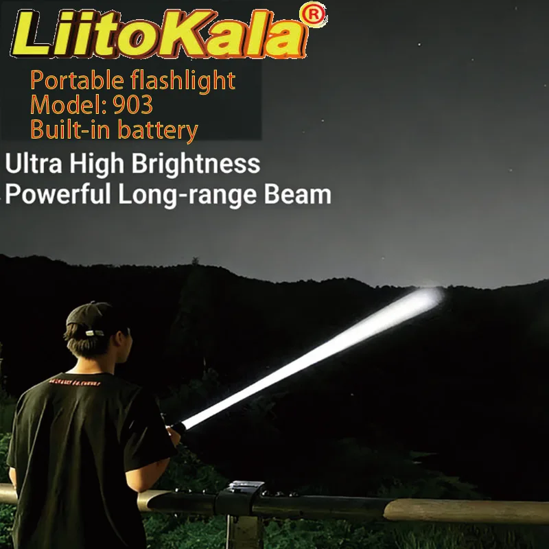 LiitoKala LF-903 USB flashlight, portable, ultra bright, long-distance, outdoor, home, built-in battery