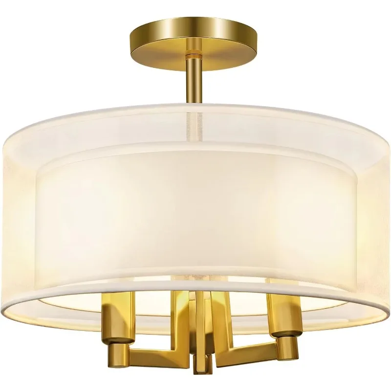 

Gold-plated three-light source double-layer cloth cover light bedroom ceiling light indoor light