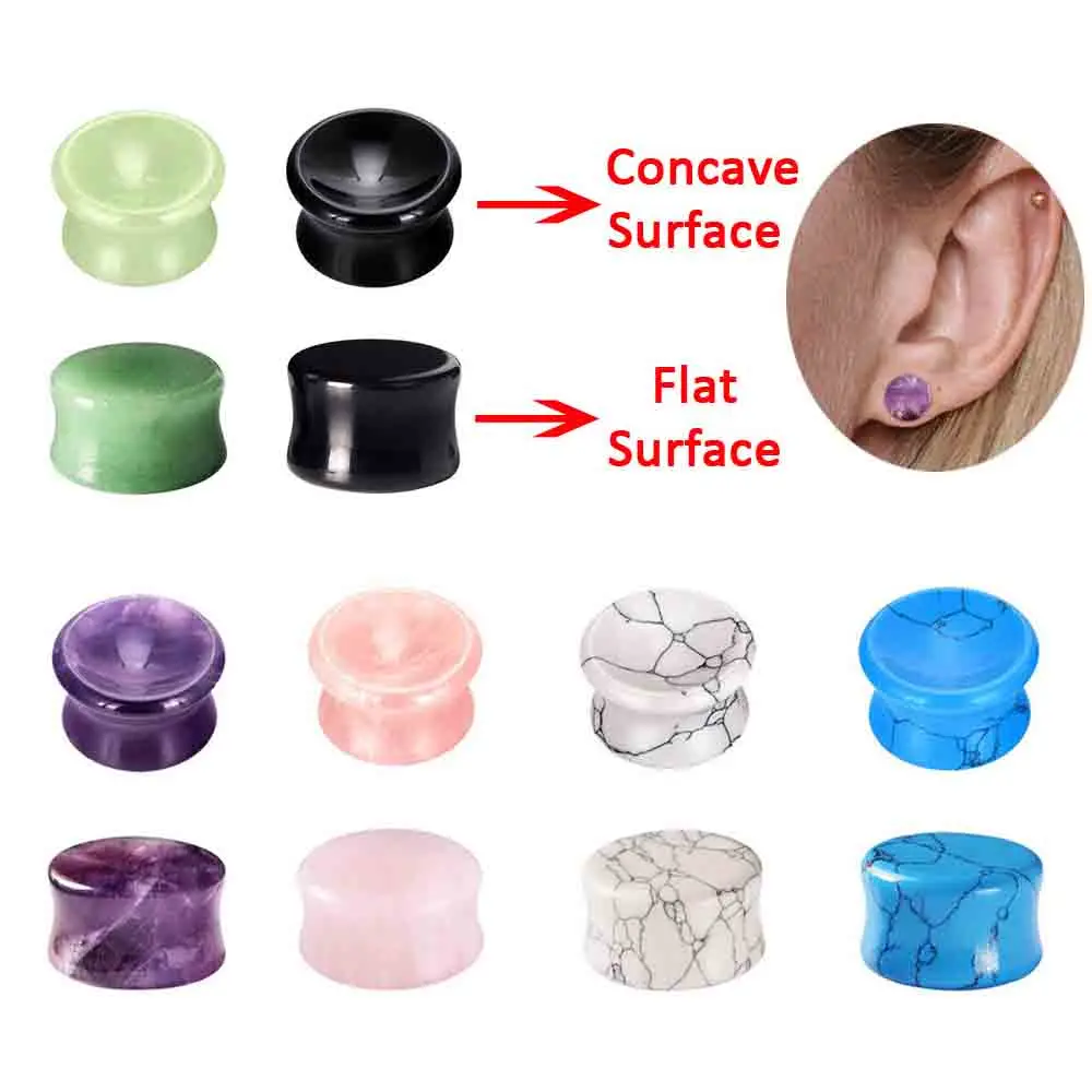 1/2 Pair Double Flare Ear Plugs Tunnels Concave Surface Stone Saddle Ear Gauges Expander Earrings Body Piercing Jewelry 2G-5/8