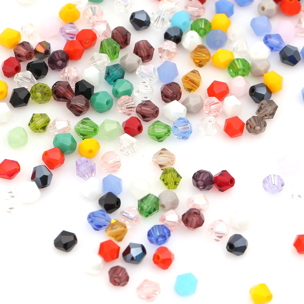 About 1720/570/210pcs Random Color 0.2/0.4/0.6cm Faceted Bicone Glass Beads for Bracelet Jewelry Decoration Craft Supplies