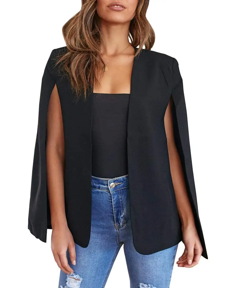 Spring and autumn leaderless design cape suit jacket office casual loose top cape collar open sleeve cape new women\'s jacket