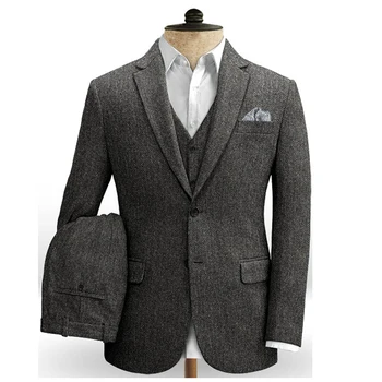 Classic Mens Tweed Suits Tweed Suit Homme Vintage Single Breasted Suits For Men Tailor-Made Mens Suit 3 Piece Costume Men 2024