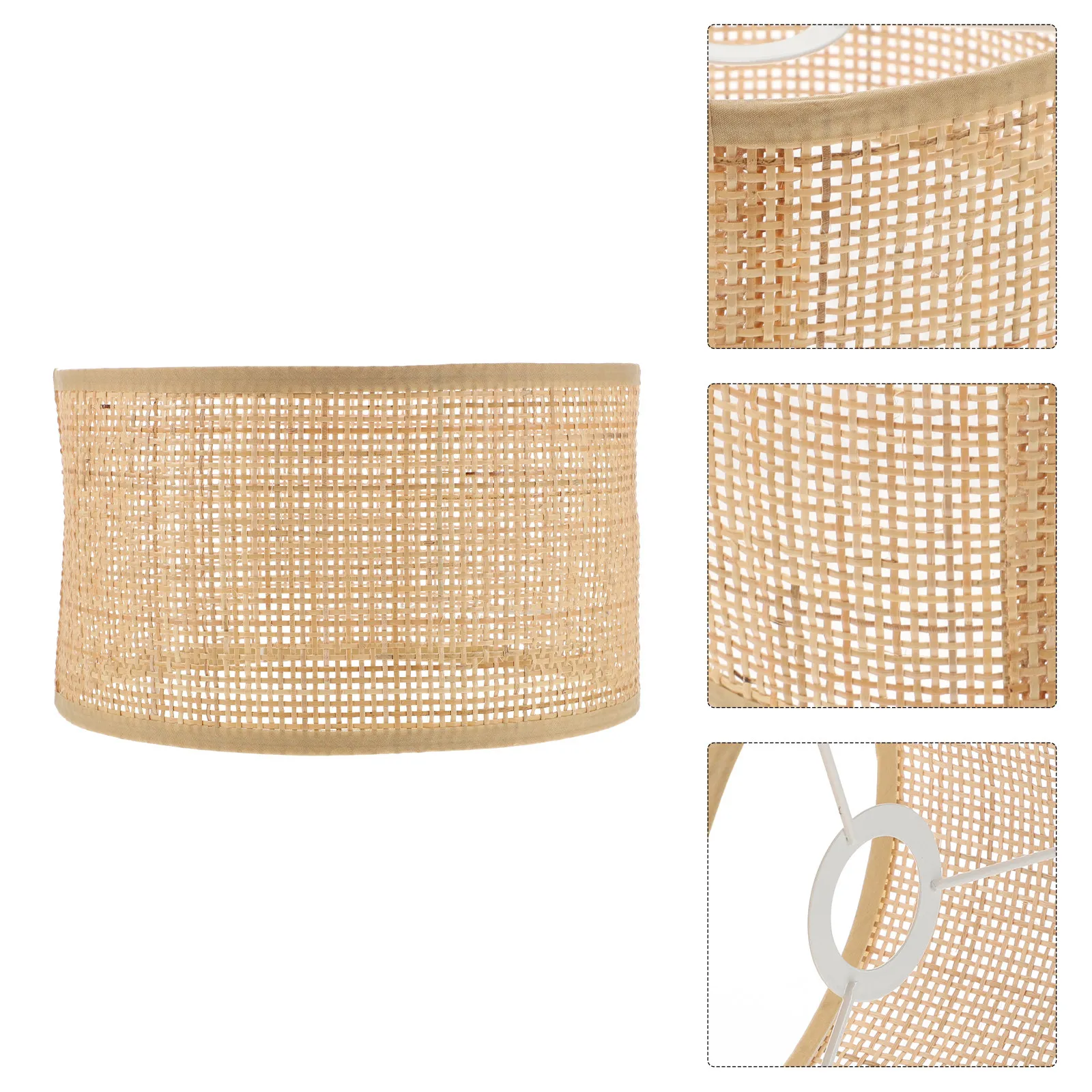 

Rattan Woven Lamp Shade Square Grid Rustic Style Hanging Lamp Cover Delicate Indoor Ceiling Light Lampshade Decorative Lampshade