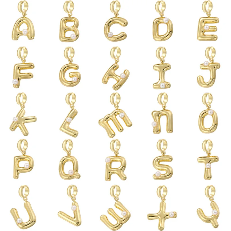 20pcs/ Bag 14k Gold Plated 26 Alphabets English letter micro inlaid Pearl initial pendant charms for jewelry making