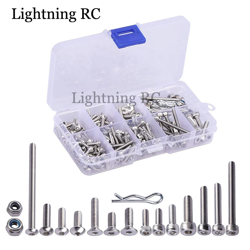 

205Pcs Stainless Steel Rc Countersunk Screw Kit for 1/10 1/8 Traxxas Slash Rustler Axial Hsp Hpi Arrma Redcat Rc Truck